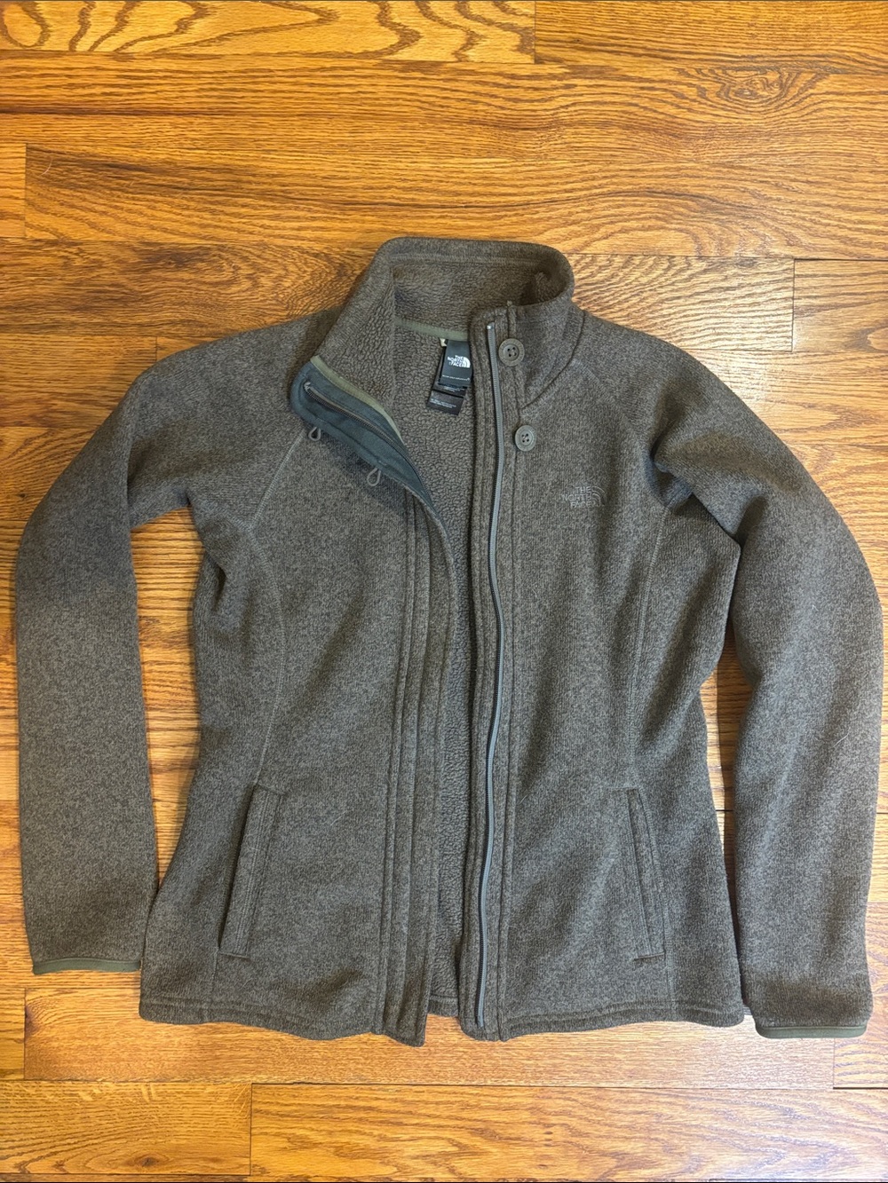 The North Face Women's Olive-Brown Full Zip Utility Sweater Fleece Jacket